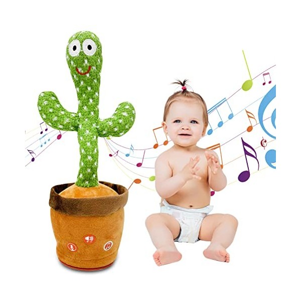 Avas Toys Contrôle du Volume Cactus Dansant - Enregistreur Vocal Jouets pour bébé - Cactus en Peluche Parlant et Chantant - 