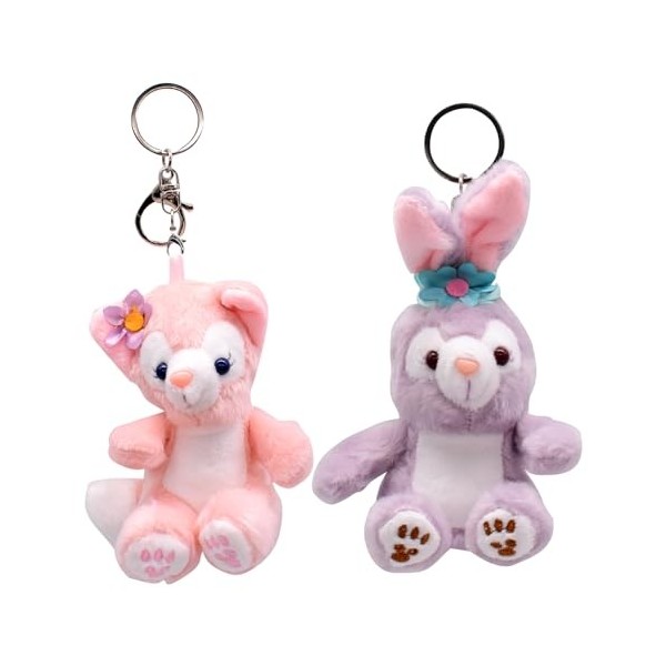 2 pièces Porte-clés en Peluche 12cm Lina-Bell Renard et lapin Poupée en Peluche avec Porte-clés，Pendentif Elfe pour Porte-clé