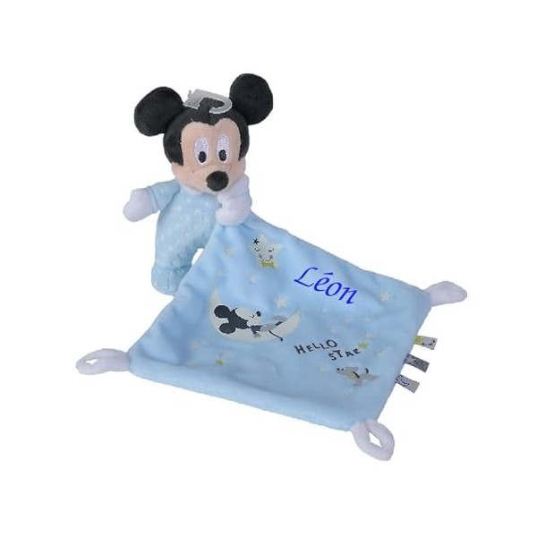 Doudou personnalisé Mickey luminescent bleu Peluche + mouchoir 40 cm