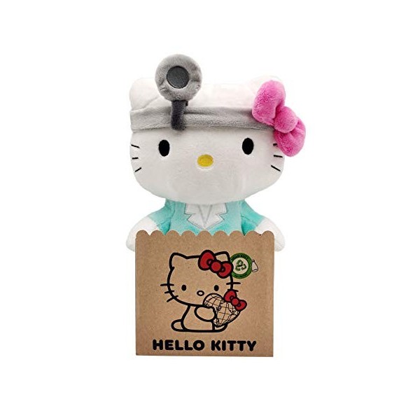 Hello Kitty Doctor Eco Plush 24 cm dans Une Pochette en Carton réutilisable - La Peluche est composée à 100% de matériaux rec