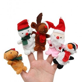 YeahiBaby Lot de 5 marionnettes de Noël en peluche renne ours pingouin Père Noël bonhomme de neige