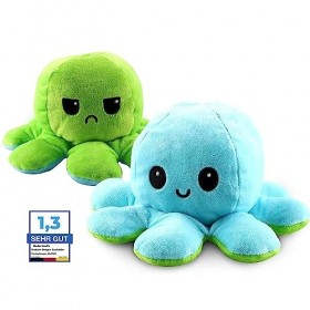 Knuffis Poulpe en peluche réversible Octopus - Doudou dambiance - Poulpe - Poulpe - Poulpe - Bleu clair et vert - 30 cm