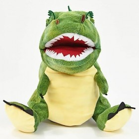 Kögler 90543-Marionnette à Main Dinosaure T-Rex en Vert, Figurine en Peluche denv. 30 cm pour Le Jeu de marionnettes, Les Sp