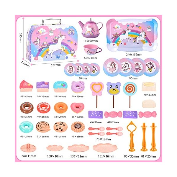 ENCOUN 48PCS Service à Thé pour Enfants, Service à Thé Jouets, Dînette Enfant Accessoire Jeux de Cuisine, Jouet de Cuisine Fa