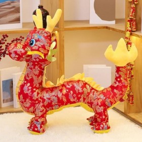 Ifundom Jouet De Dragon en Peluche 2024 Animal De Dragon en Peluche du Zodiaque Chinois Nouvel an Figurine De Dragon Rouge Po