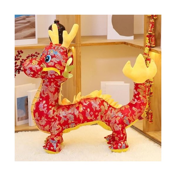 Ifundom Jouet De Dragon en Peluche 2024 Animal De Dragon en Peluche du Zodiaque Chinois Nouvel an Figurine De Dragon Rouge Po