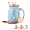 MengCat Tasse de chat,Tasse à café en céramique mignonne avec Lovely Kitty couvercle en Cuillère en acier inoxydable, Nouveau