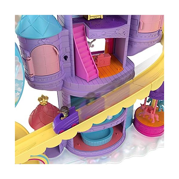 Polly Pocket Pollyville coffret Parc d’Attractions Arc-En-Ciel, Mini-figurines Polly, Shani et 2 Licornes, 25 Accessoires inc