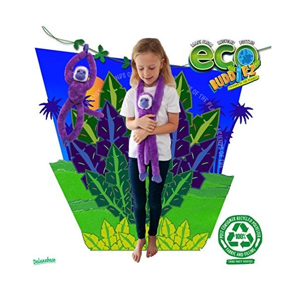 EcoBuddiez Tree Huggers - Singe-Écureuil Violet de Deluxebase. Peluche bébé à Suspendre de 72 cm fabriquée en Bouteilles Plas