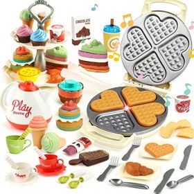 deAO Services À Thé À Jouer,Ensemble Théière avec Jouet De Dessert,Services À Thé Enfant,avec Lumière Et Son,Services À Thé J