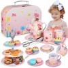 35 Pièces Service à Thé pour Filles, Ensemble de Théière Cafetière, Jeux de Rôle Princesse Jouet Cuisine Dinette avec Dessert