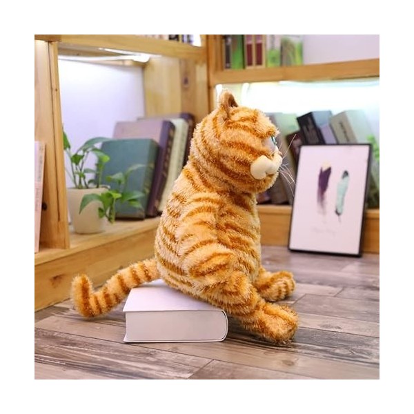 Gros chat en peluche orange - Jouet en peluche mignon pour chat tigré jaune réaliste - Pour garçons et filles - Cadeau de Noë