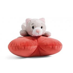 NICI Chat Love duveteux13cm couché sur cœur Gris Douce et Durable, Mignonne Peluche à câliner, pour Jouer, pour Enfants et Ad