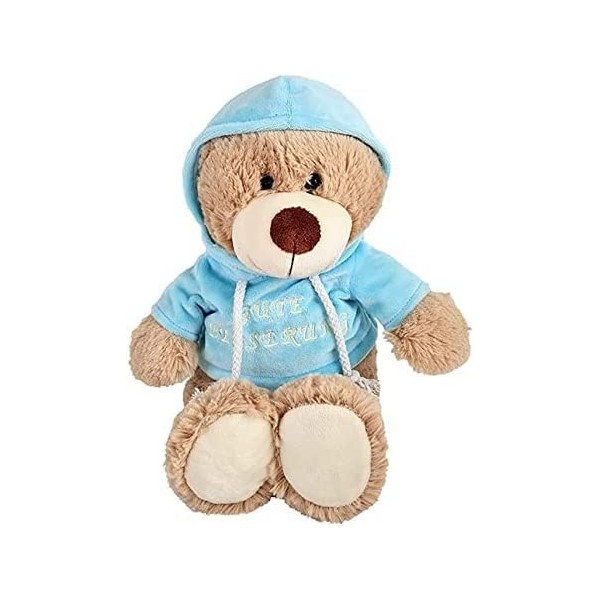 VRasehorn Ours en peluche avec sweat à capuche "Bonne rétablissement" env. 32 cm Bleu