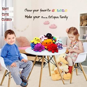 Jouet en peluche réversible en forme de pieuvre avec inscription « Happy Sad Mood » jaune et orange 20 cm 