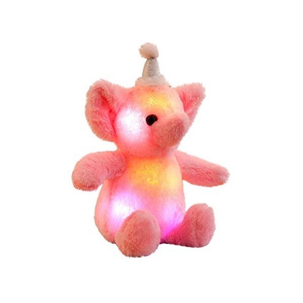 BYNYXI Éléphant Lumineux LED, 30 cm Éléphant Assis en Peluche avec Veilleuse Animal en Peluche Éléphant Bébé Poupées en Peluc