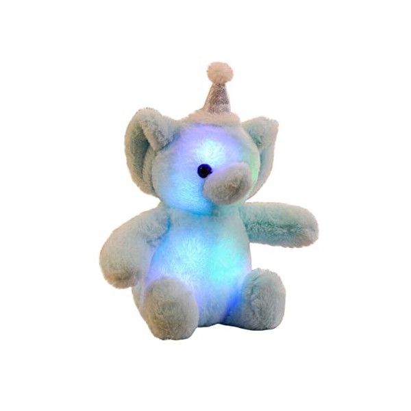 BYNYXI Éléphant Lumineux LED, 30 cm Éléphant Assis en Peluche avec Veilleuse Animal en Peluche Éléphant Bébé Poupées en Peluc