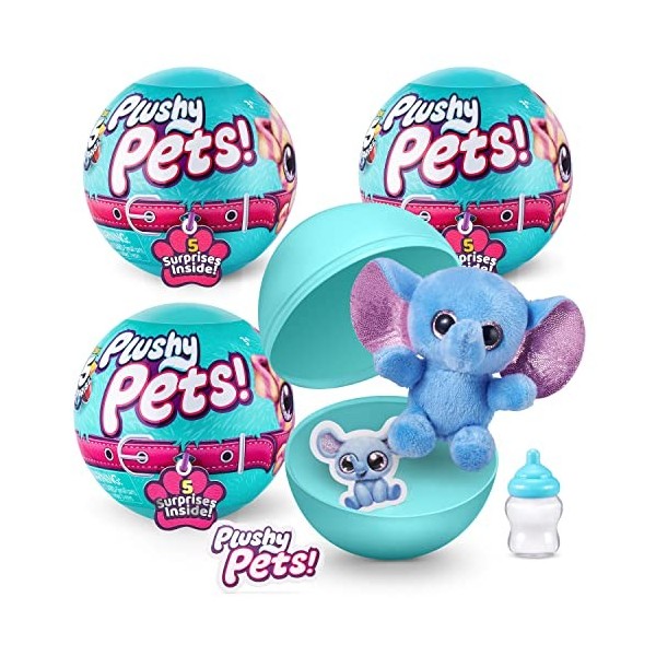 5 SURPRISE Plushy Pets Série 1 Capsules Mystère à Collectionner Pack de 3 