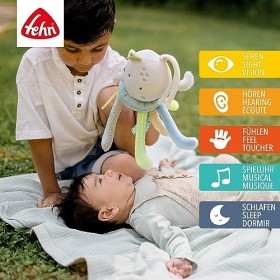 Fehn 054033 Peluche Musicale Pieuvre Douillette avec Boîte à Musique Amovible à Remonter - Mélodie «&nbsp;Berceuse de Brahms&nbsp;» - P