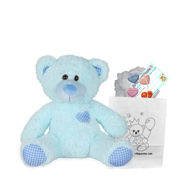 Ours en peluche bleu câlin – Peluche douce – 25 cm – Construisez votre propre ours en peluche – Kit de fête