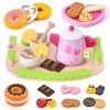 Atoylink Services à thé Enfant Fille Jouet en Bois Jouet de Dessert Cuisine en Bois Enfant Jouet Cuisine Théière Jeux dimita