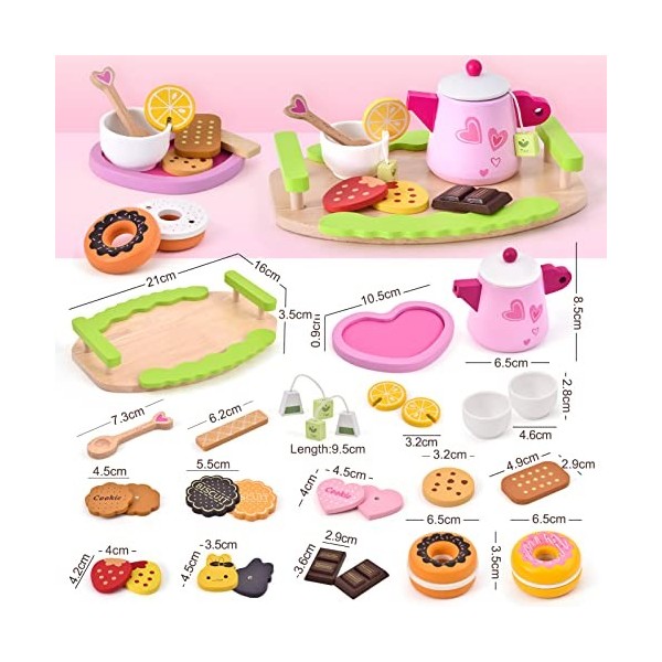 Tacobear 48pcs Service à Thé Enfant Dinette Métal avec Gâteau Jouet Étain  Théière Nappe Coffret Fleur