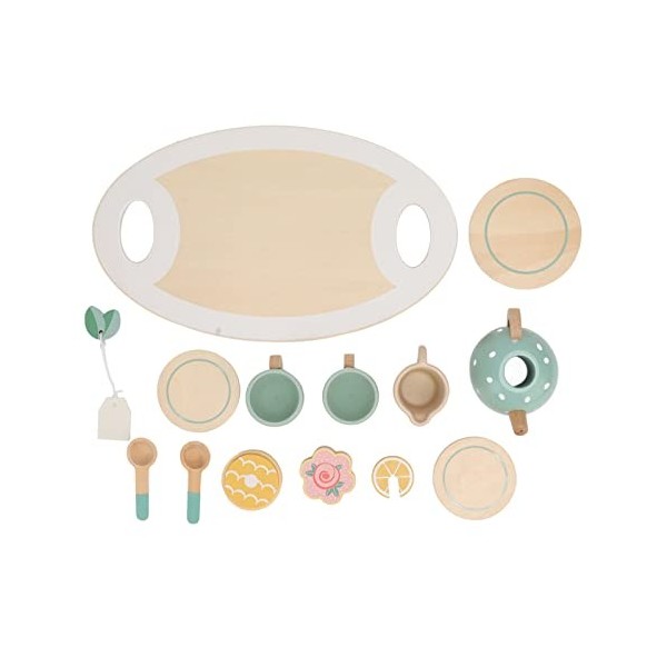 Vikye Service à thé pour Petites Filles, 14 Pièces Princess Tea Time Toys Playset, Cuisine Faire Semblant de Jouer en Bois Te