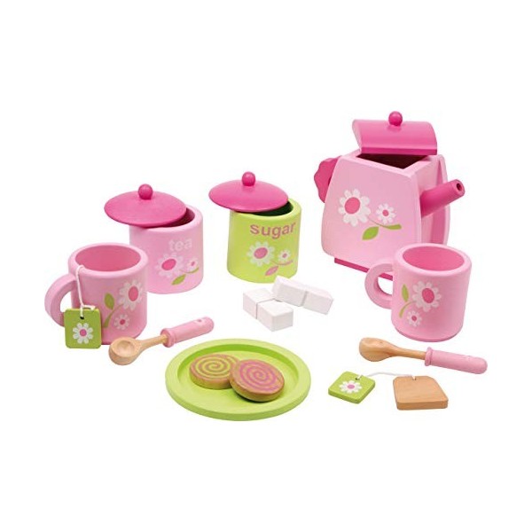 Small Foot 2849 service à thé pour enfants "Fleuri" en bois, accessoires pour la cuisine des enfants, 17 pcs. à partir de 3 a