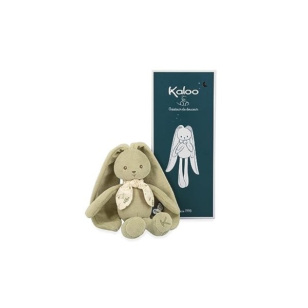 Kaloo - Lapinoo - Pantin Lapin Vert - Petite Peluche Bébé en Velours Côtelé - 25 cm - Matière très Douce - Boîte Cadeau - Dès