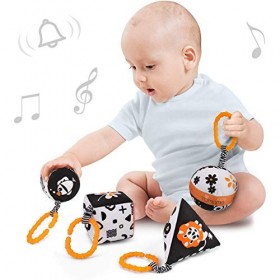 TUMAMA KIDS Jouets pour Poussettes,Noirs et Blancs Hochets en Peluche pour Cadeau de Noël bébé de 0-12 mois