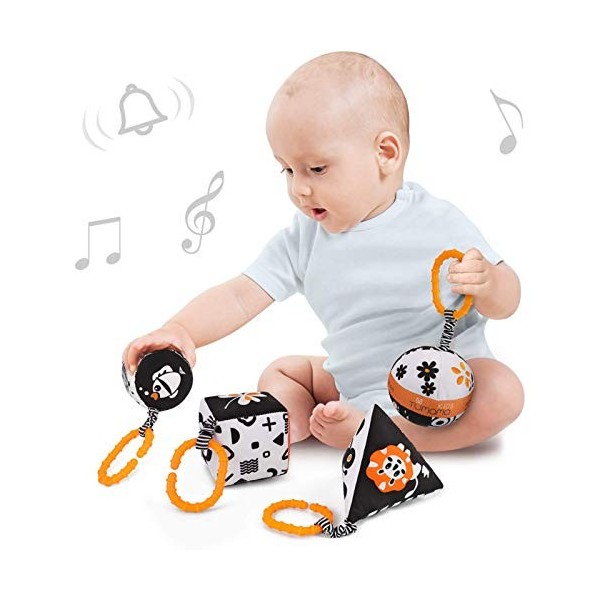 TUMAMA KIDS Jouets pour Poussettes,Noirs et Blancs Hochets en Peluche pour Cadeau de Noël bébé de 0-12 mois