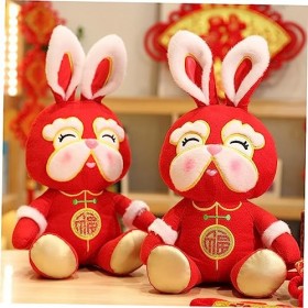 VICASKY Nouvel an Poupée Lapin en Peluche Lapin Câlin Oreiller Lapin Mascotte Poupée Dessin Animé en Peluche Jouet Chinois Zo