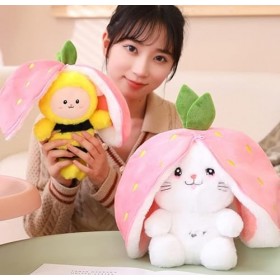 TROYSINC Jouet en peluche chat dans fraise - Chat fraise - Jouet en peluche abeille - Jeu de cachette pour nourrissons - Cade