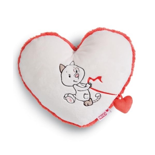 NICI- Coussin cœur Chat 26x22 cm Blanc-Oreiller Doux et Durable pour Les garçons, Les Filles, Les bébés et Les Amateurs de Pe