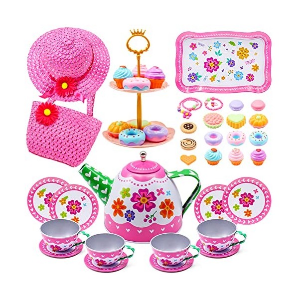 Ensemble de 34 pièces pour petites filles, jouet de simulation de princesse, ensemble à thé en étain, théière à dessert, cade