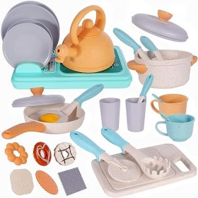 Jouets de Cuisine pour Enfants, Lot de 28 Casseroles et Service à thé, Chef Jeu de Rôle Cadeau, Accessoires de Cuisine, Cadea