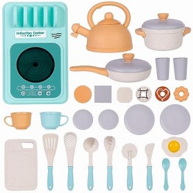 Jouets de Cuisine pour Enfants, Lot de 28 Casseroles et Service à thé, Chef Jeu de Rôle Cadeau, Accessoires de Cuisine, Cadea