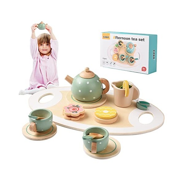 Service à thé en bois pour enfants - Accessoires de cuisine pour enfants de  3, 4, 5 ans - Multicolore : : Jeux et Jouets