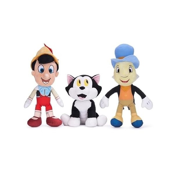 Disney Pinocchio Lot de 3 figurines en peluche Pinocchio, Jiminy, Figaro ou 30 cm