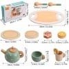 15 Pcs Service à Thé Jouets en Bois pour Enfants, Enfant Jouet de Cuisine Accessoire ave Plateau Tea Party Jeux de Rôle Anniv