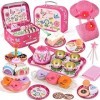 Tacobear 48pcs Service à Thé Enfant Dinette Métal avec Gâteau Jouet Étain Théière Nappe Coffret Fleur Jeux de Cuisine Jeux d