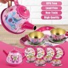 Tacobear 48pcs Service à Thé Enfant Dinette Métal avec Gâteau Jouet Étain Théière Nappe Coffret Fleur Jeux de Cuisine Jeux d