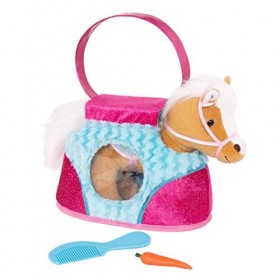 Pucci Pups by Battat ST8274Z Poney Marron en Peluche avec Selle Bleue dans son Sac en Peluche pour Poney Rose Pailleté avec R