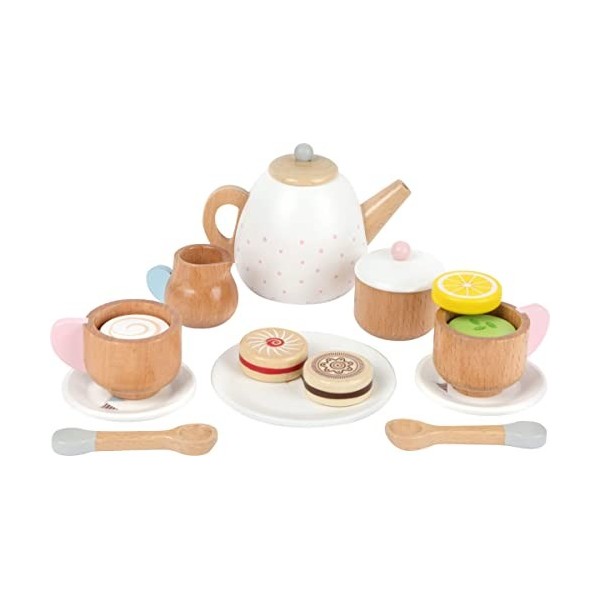 11214 Service à thé en bois "Cuisine denfants", accessoires pour cuisine denfants / cuisine de jeu avec 17 pièces, à partir