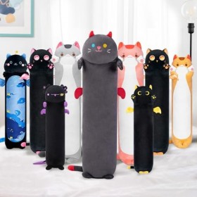 Mewaii Mignon Chat en Peluche Coussin Long Oreiller danimaux Poupée Jouets Kawaii Moelleux Confort Oreiller en Peluche pour 