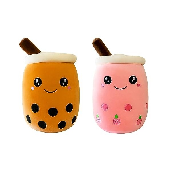 SPIRTUDE 2Pcs Peluche Bubble Tea Peluche Strawberry Bubble Tea Oreiller Boba Thé Tasse Jouet Doux Deco Cadeau pour Enfants 24