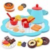 Atoylink Services à thé Jouet en Bois Jouet de Dessert Cuisine en Bois Enfant avec Théière Tasses Donuts Magnétiques Biscuits