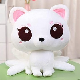 Msqau Renard en peluche en peluche réaliste renard blanc en peluche renard à neuf queues jouet doux oreiller renard à neuf qu