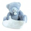 Doudou et Compagnie - Peluche Ourson Avec Doudou Mouchoir - 22 cm - Bleu - Trop Mimi - DC3553