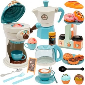 Service à thé Enfants 32pcs Service à thé pour Enfants Jouets de rôle avec cafetière, sorbetière, Plats pour Enfants et Desse